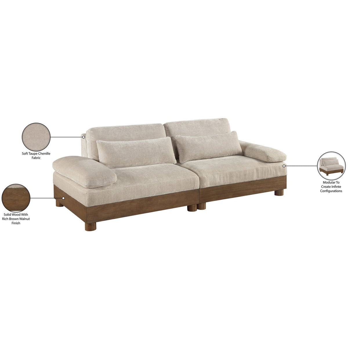 Turin 95.5in Taupe Chenille Fabric Upholstered 2 Piece Modular Sofa
