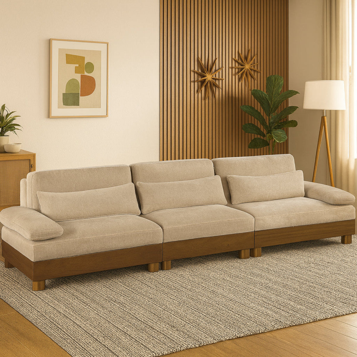 Turin 13 5 .5in Taupe Chenille Fabric Upholstered 3 Piece. Modular Sofa