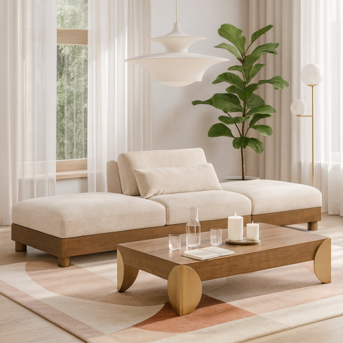 Turin 120in Taupe Chenille Fabric Upholstered 3 Piece. Modular Sofa