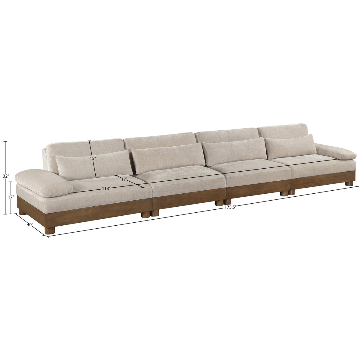 Turin 175.5in Taupe Chenille Fabric Upholstered 4 Piece Modular Sofa