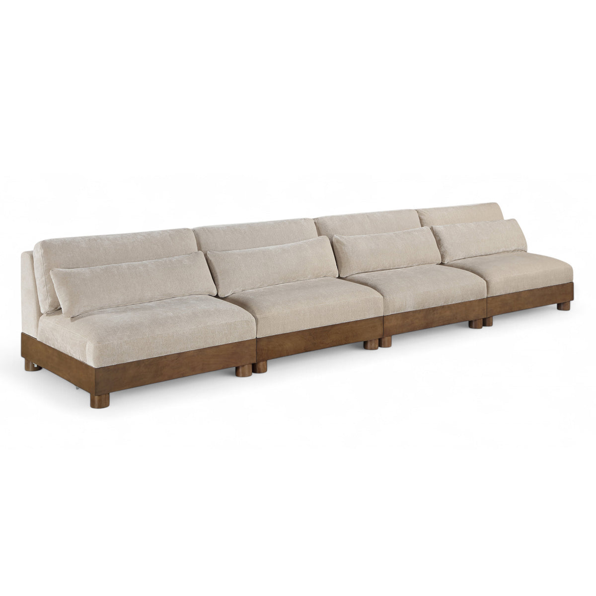 Turin 160" Taupe Chenille Fabric Upholstered 4pc. Modular Sofa in taupe chenille, brown walnut, primary product view