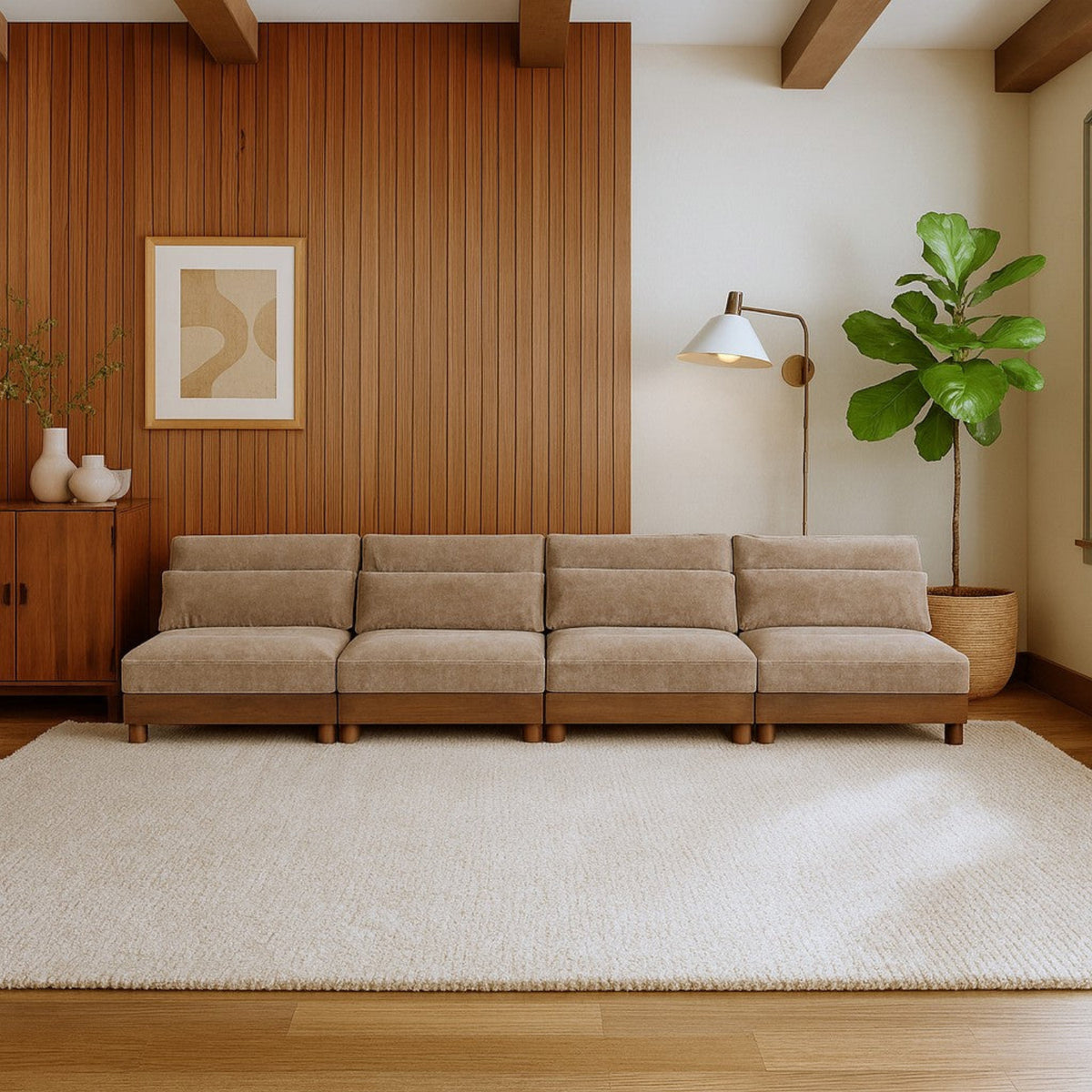 Turin 16 0in Taupe Chenille Fabric Upholstered 4 Piece. Modular Sofa