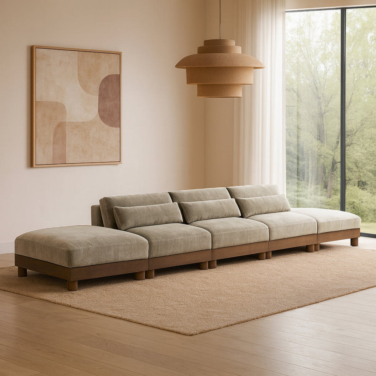 Turin 200in Taupe Chenille Fabric Upholstered 5 Piece. Modular Sofa