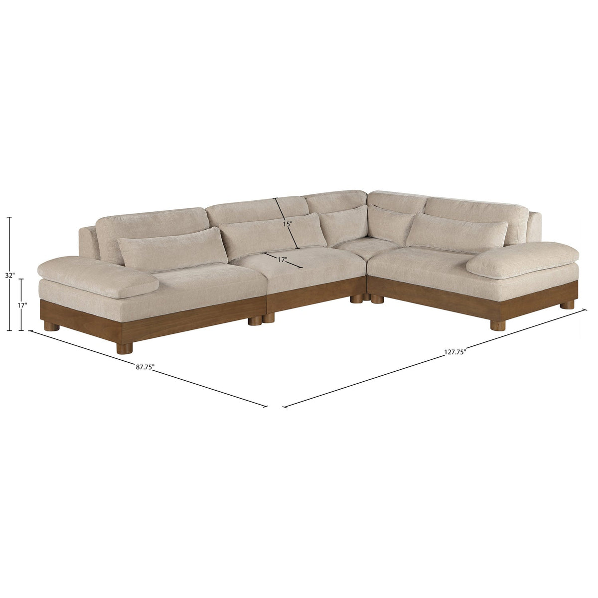 Turin 127.75in Taupe Chenille Fabric Upholstered 4 Piece Modular Sectional Sofa