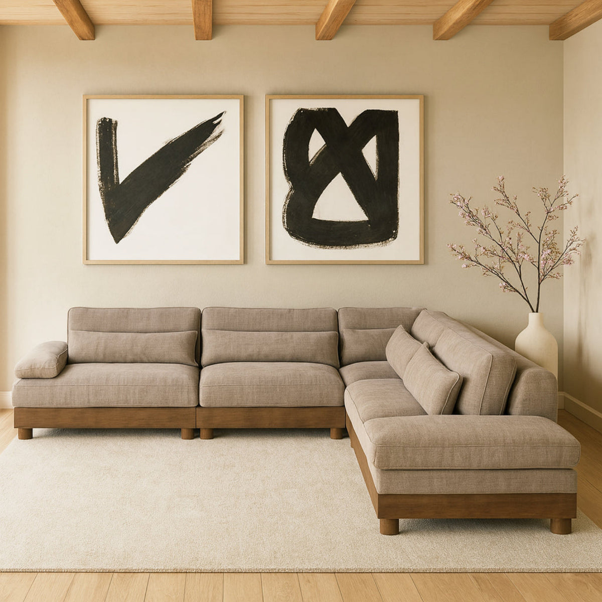 Turin 127.75in Taupe Chenille Fabric Upholstered 5 Piece Modular Sectional Sofa