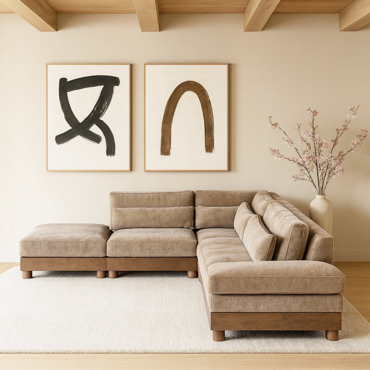 Turin 127.75in Taupe Chenille Fabric Upholstered 5 Piece Modular Sectional Sofa