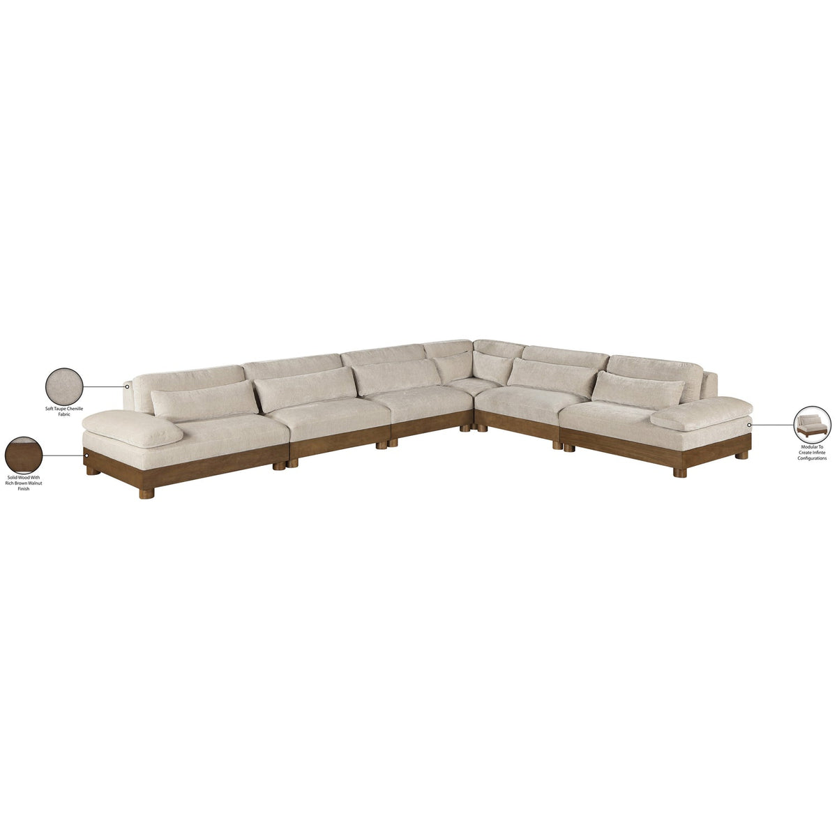 Turin 167.75in Taupe Chenille Fabric Upholstered 6 Piece Modular Sectional Sofa