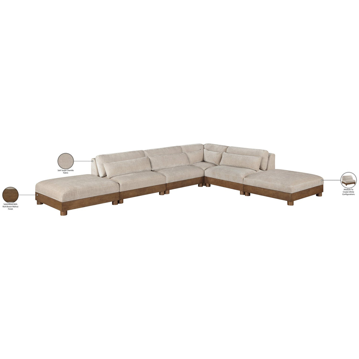 Turin 160in Taupe Chenille Fabric Upholstered 6 Piece Modular Sectional Sofa