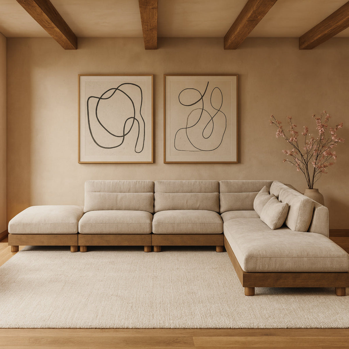 Turin 160in Taupe Chenille Fabric Upholstered 6 Piece Modular Sectional Sofa