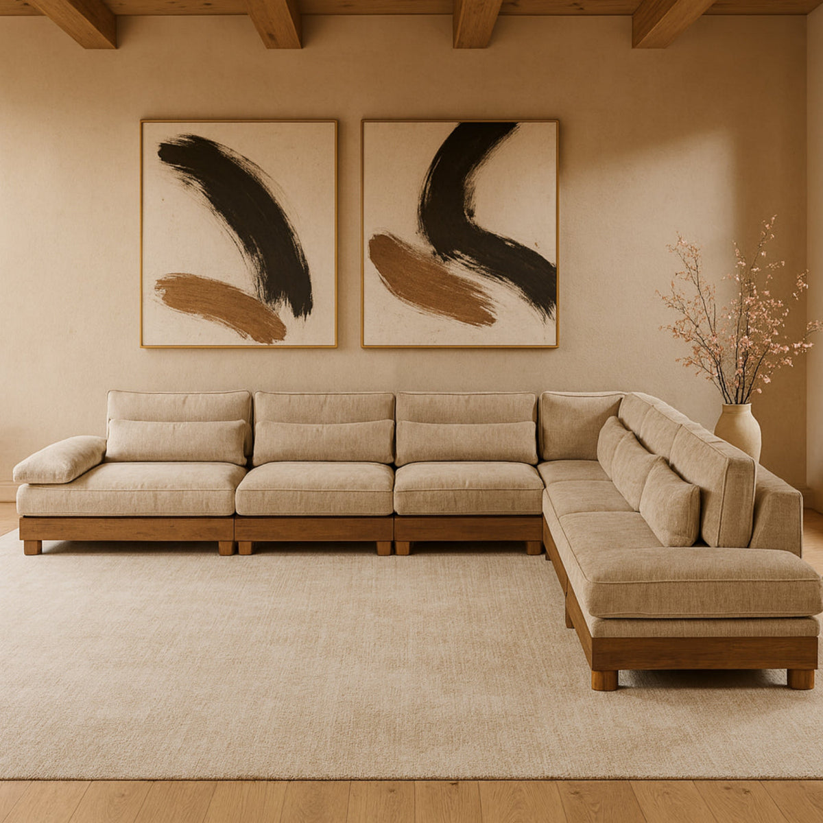 Turin 167.75in Taupe Chenille Fabric Upholstered 7 Piece Modular Sectional Sofa