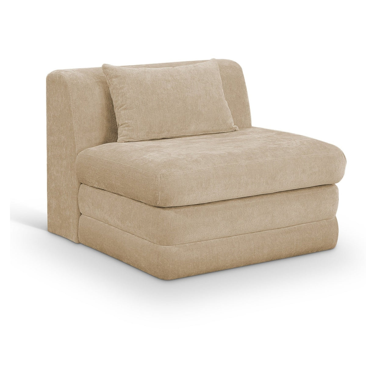 Stellar Beige Chenille Fabric Upholstered Modular Armless Chair in beige chenille, primary product view