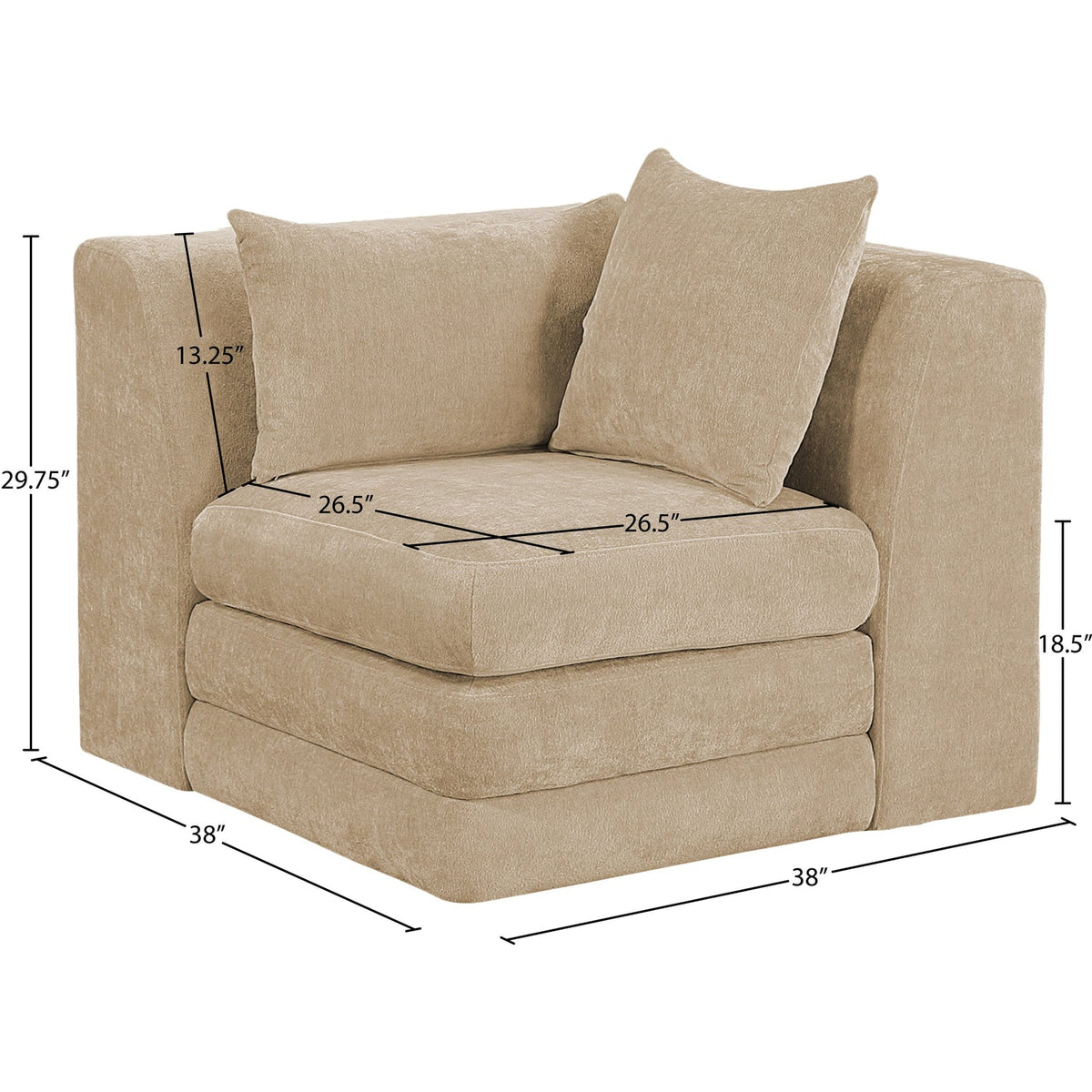 Stellar Beige Chenille Fabric Upholstered Modular Corner Chair