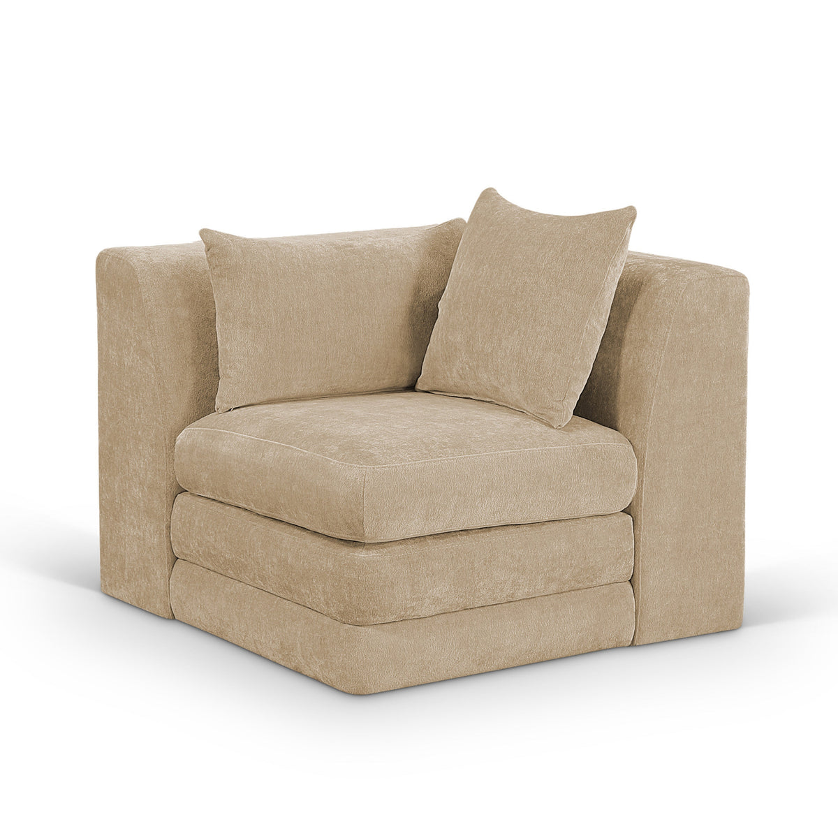 Stellar Beige Chenille Fabric Upholstered Modular Corner Chair in beige chenille, primary product view