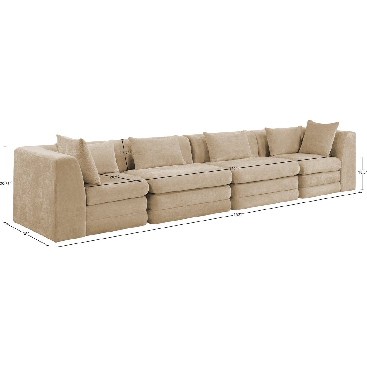 Stellar 152in Beige Chenille Fabric Upholstered 4 Piece Modular Sofa
