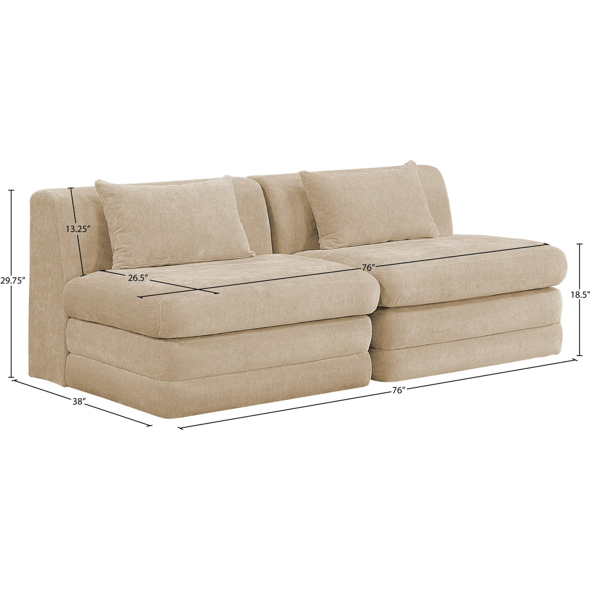 Stellar 76in Beige Chenille Fabric Upholstered 2 Piece Modular Sofa