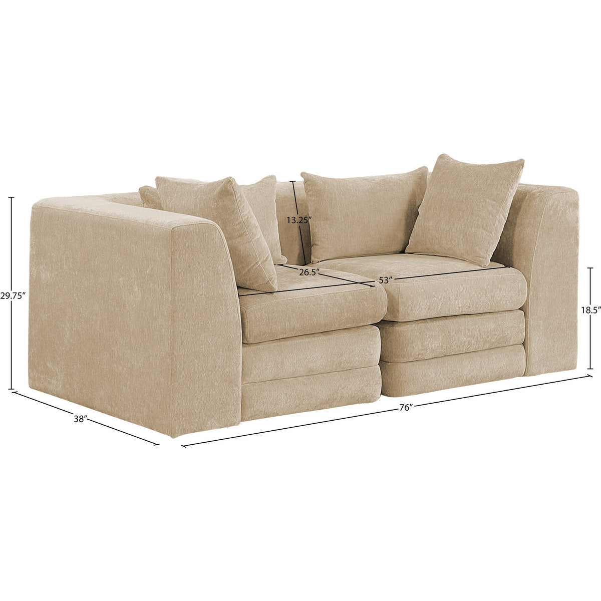 Stellar 76in Beige Chenille Fabric Upholstered 2 Piece Modular Sofa