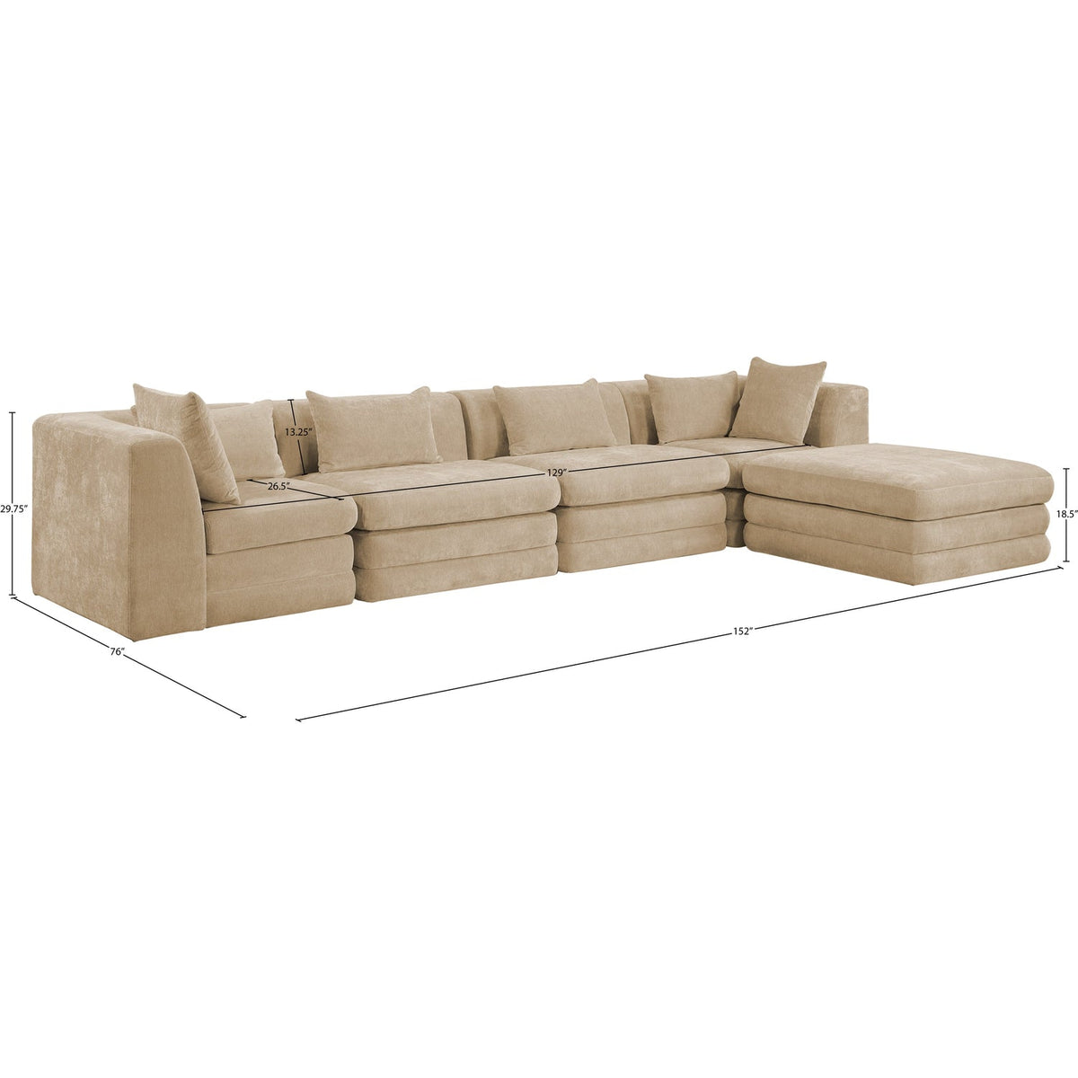 Stellar 152in Beige Chenille Fabric Upholstered 5 Piece Modular Sectional Sofa