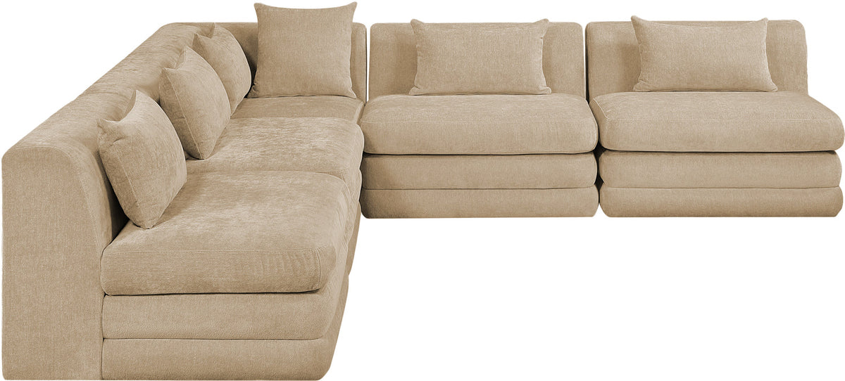 Stellar 114in Beige Chenille Fabric Upholstered 5 Piece Modular Sectional Sofa