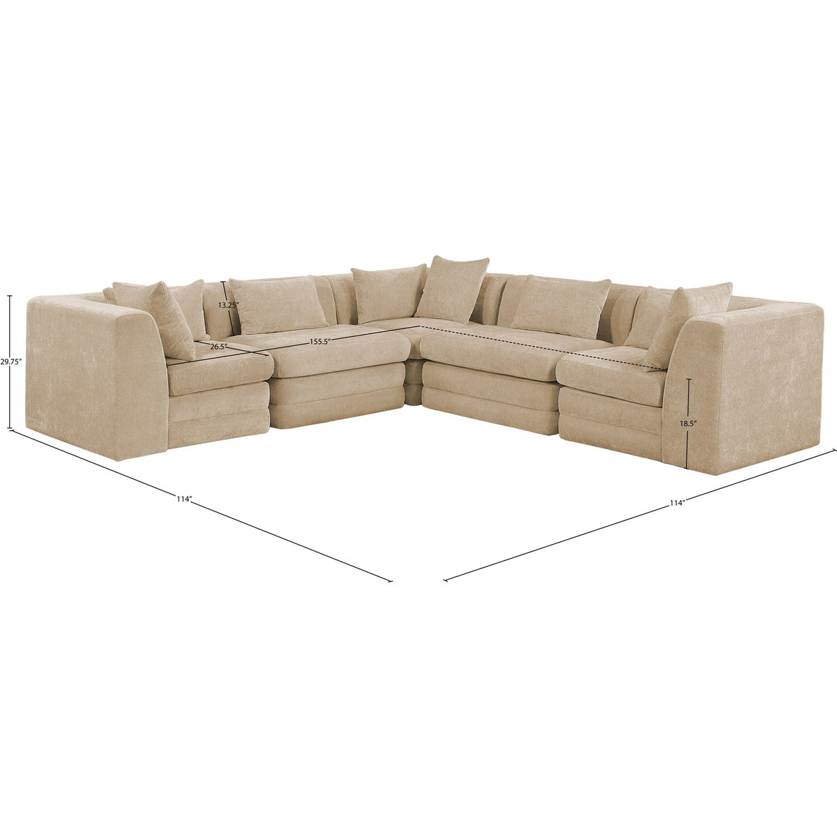 Stellar 114in Beige Chenille Fabric Upholstered 5 Piece Modular Sectional Sofa