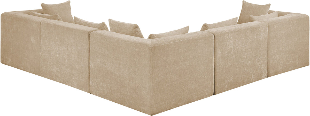 Stellar 114in Beige Chenille Fabric Upholstered 5 Piece Modular Sectional Sofa