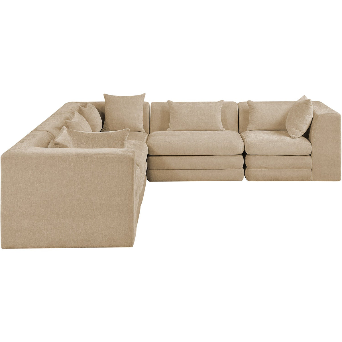 Stellar 114in Beige Chenille Fabric Upholstered 5 Piece Modular Sectional Sofa