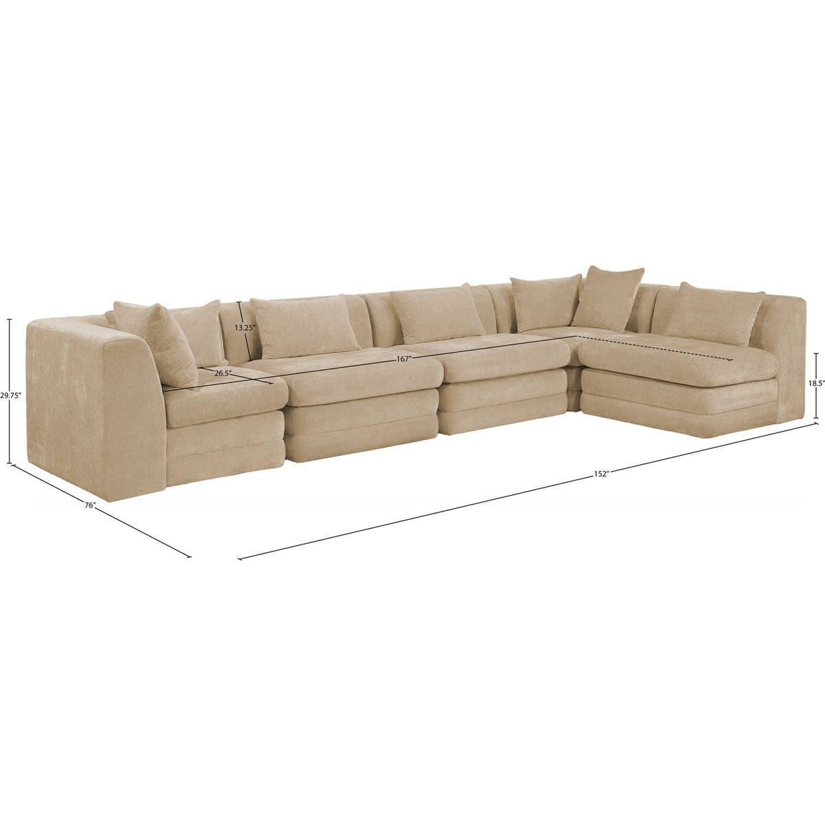 Stellar 152in Beige Chenille Fabric Upholstered 5 Piece Modular Sectional Sofa