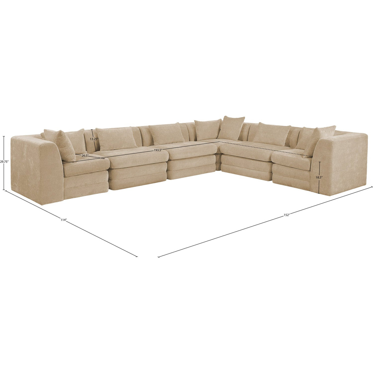 Stellar 152in Beige Chenille Fabric Upholstered 6 Piece Modular Sectional Sofa