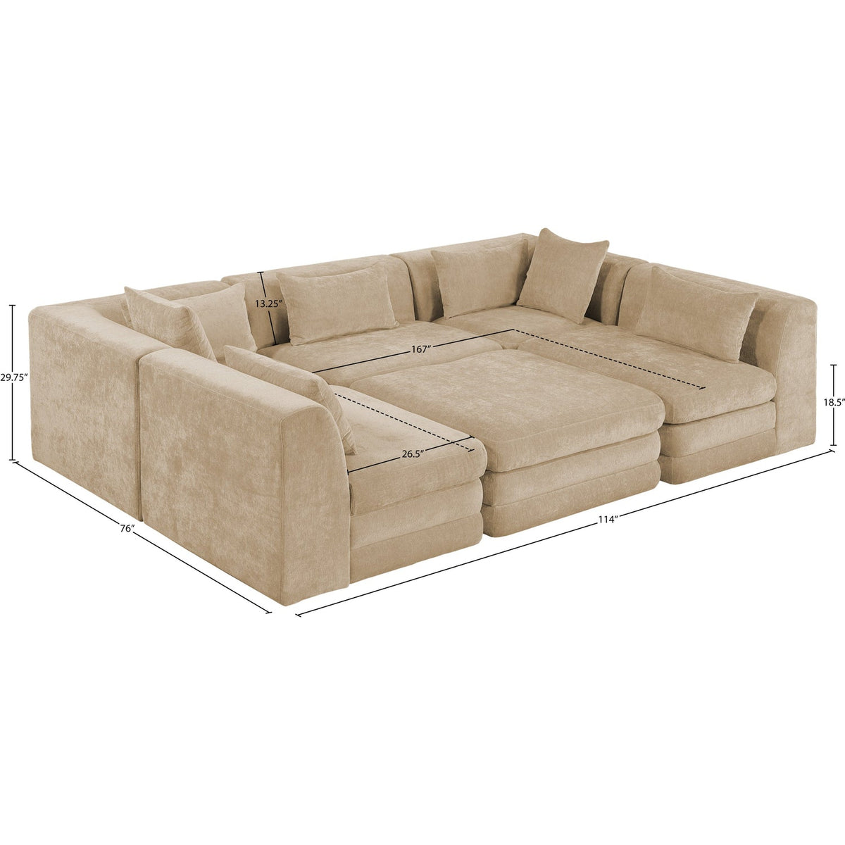 Stellar 114in Beige Chenille Fabric Upholstered 6 Piece Modular Sectional Sofa