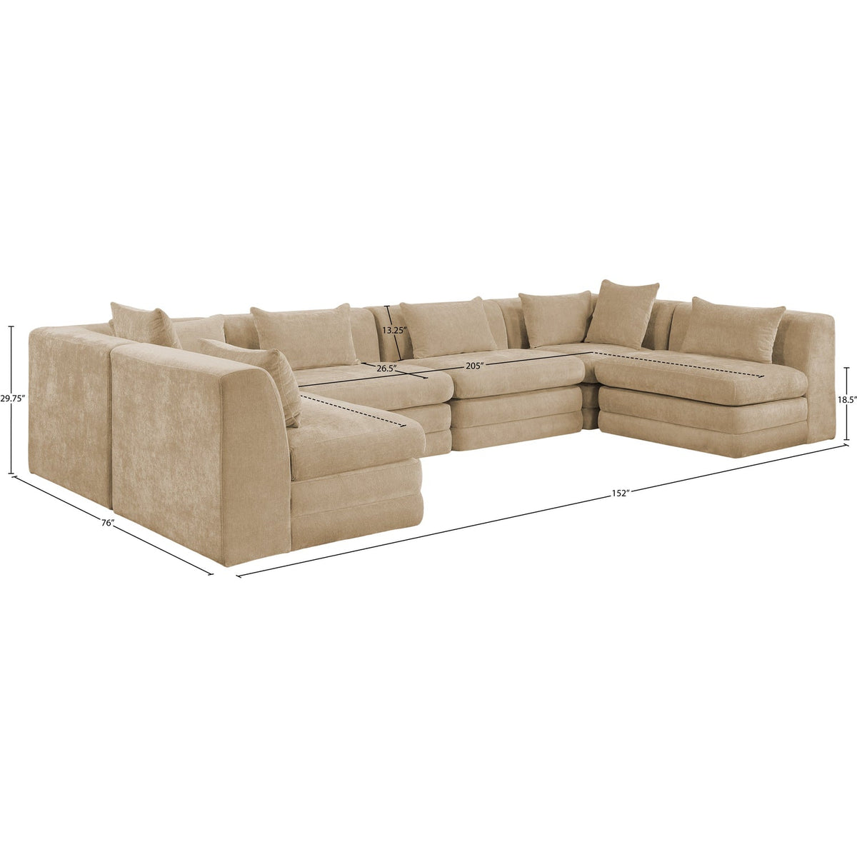 Stellar 152in Beige Chenille Fabric Upholstered 6 Piece Modular Sectional Sofa