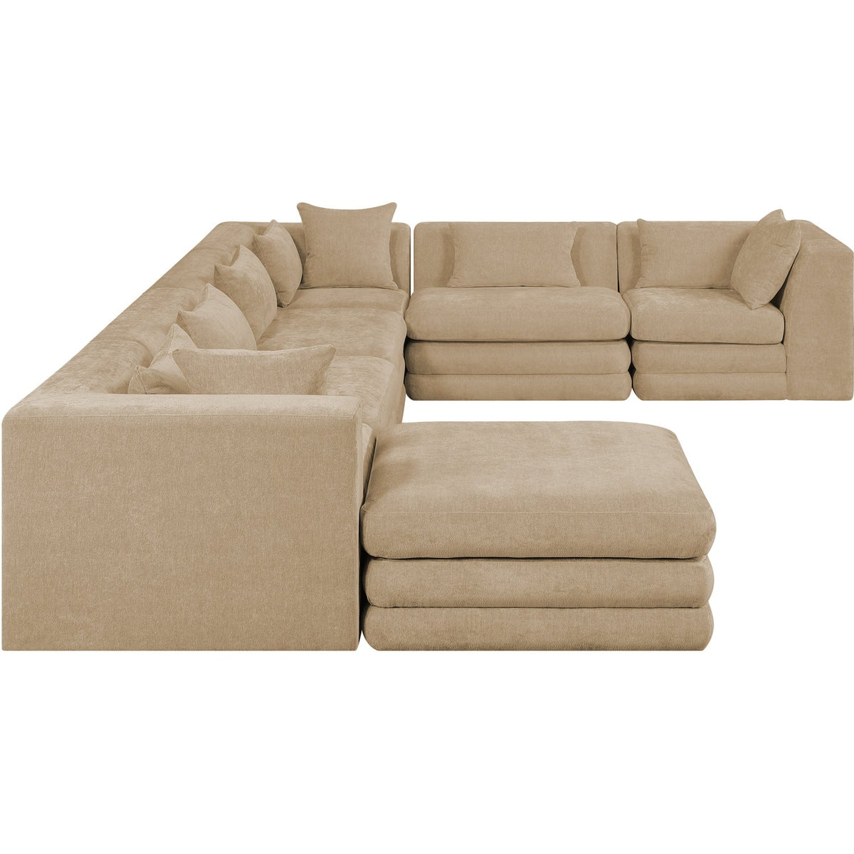 Stellar 152in Beige Chenille Fabric Upholstered 7 Piece Modular Sectional Sofa