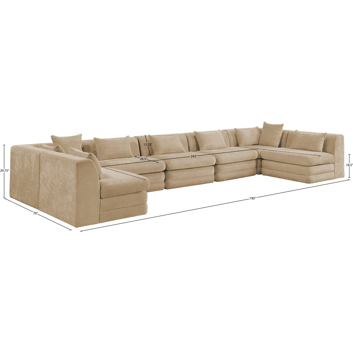 Stellar 190in Beige Chenille Fabric Upholstered 7 Piece Modular Sectional Sofa
