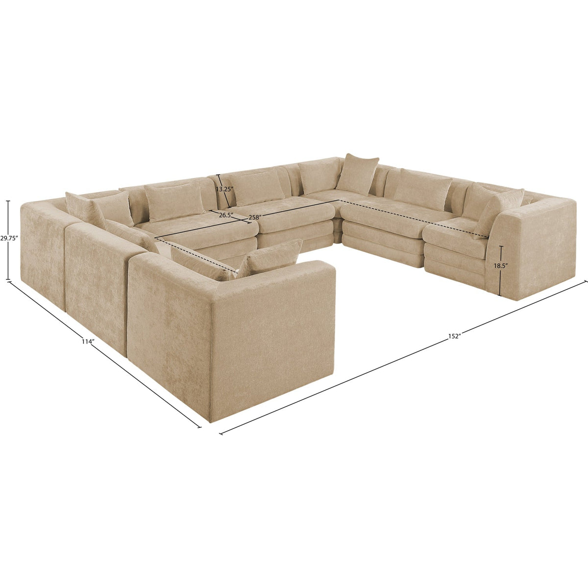 Stellar 152in Beige Chenille Fabric Upholstered 8 Piece Modular Sectional Sofa