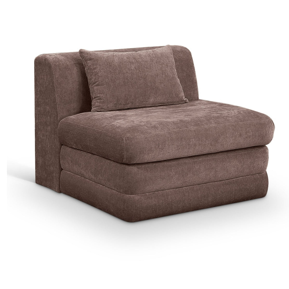 Stellar modular armless chair in brown chenille fabric, primary product view
