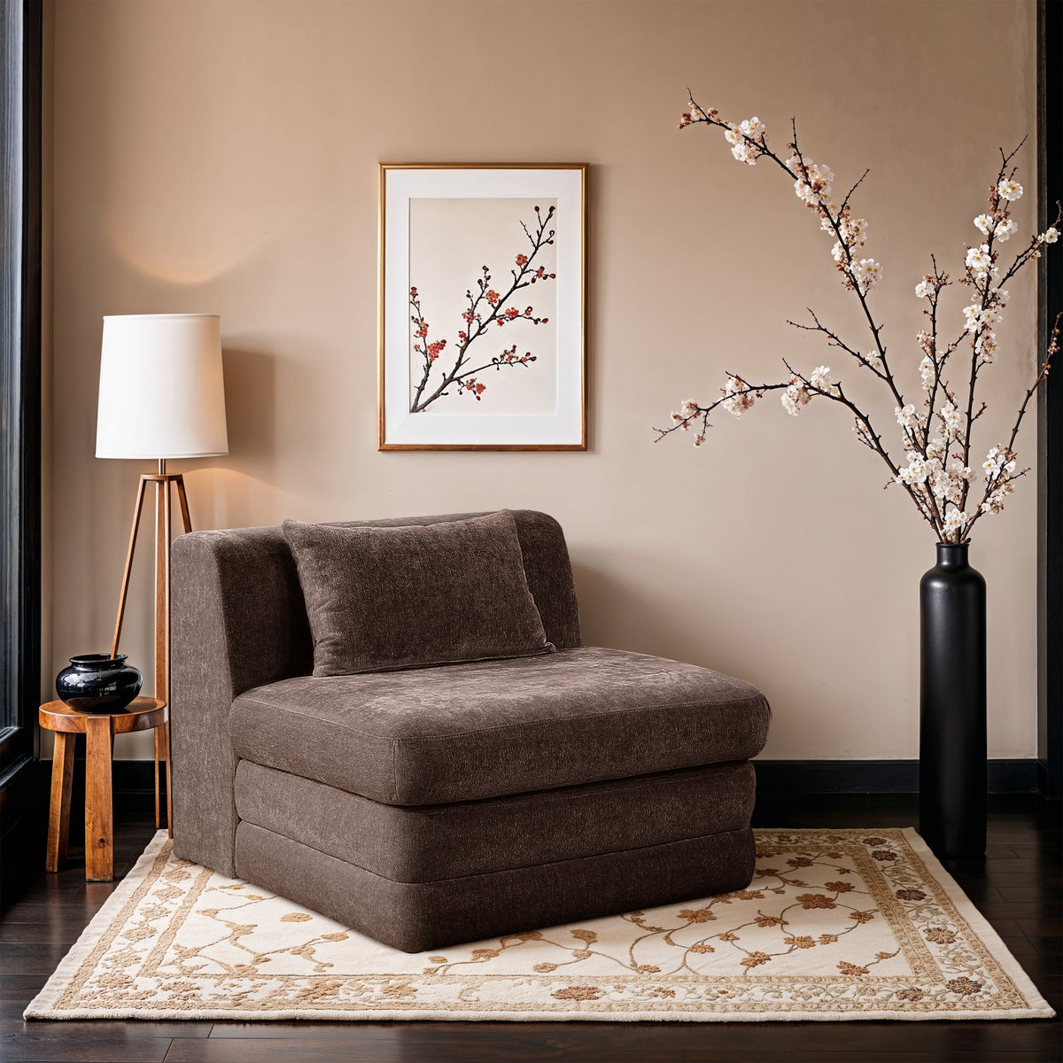 Stellar Brown Chenille Fabric Upholstered Modular Armless Chair