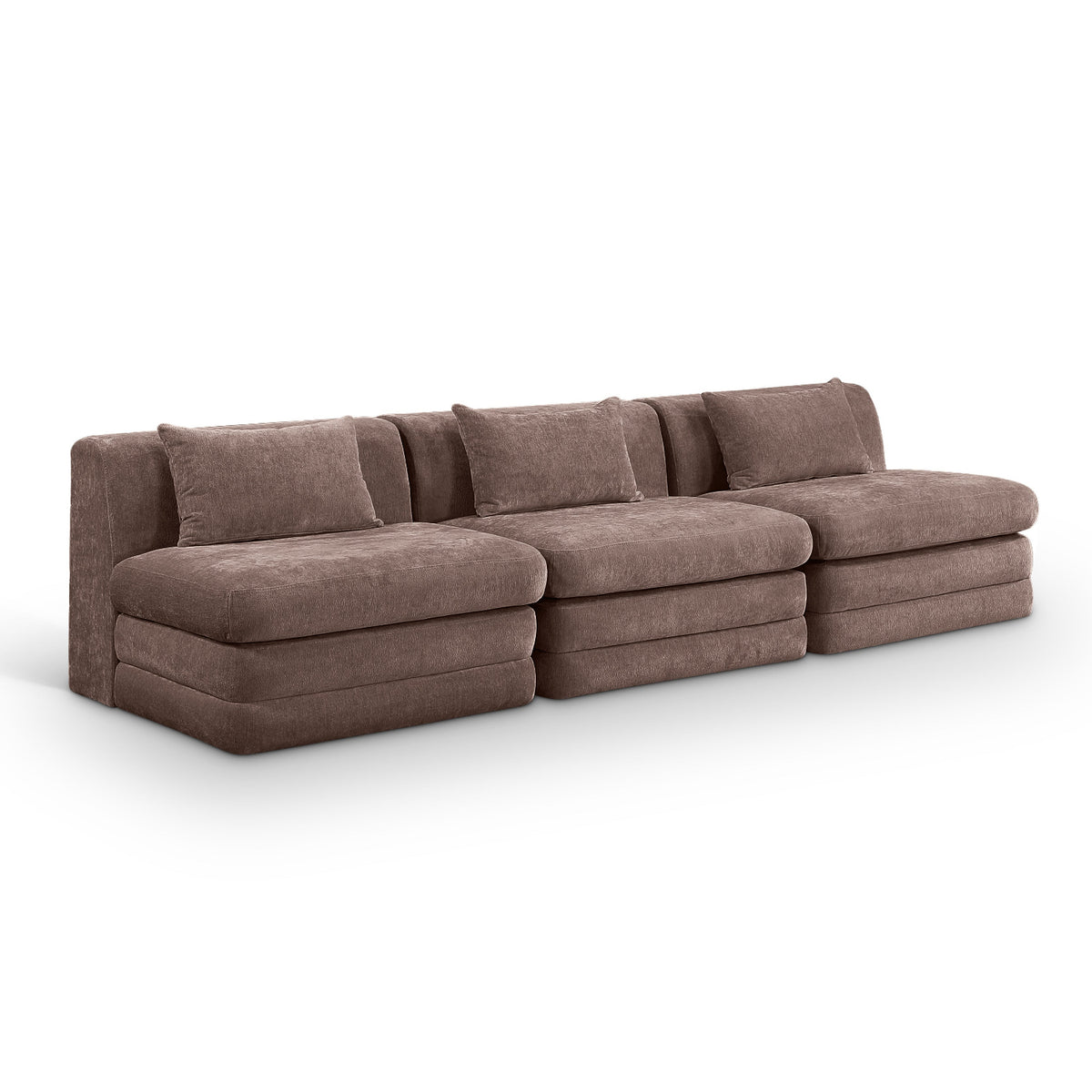 Stellar 114" Brown Chenille Fabric Upholstered 3pc. Modular Sofa in brown chenille, primary product view