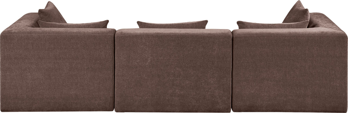 Stellar 114in Brown Chenille Fabric Upholstered 3 Piece Modular Sofa