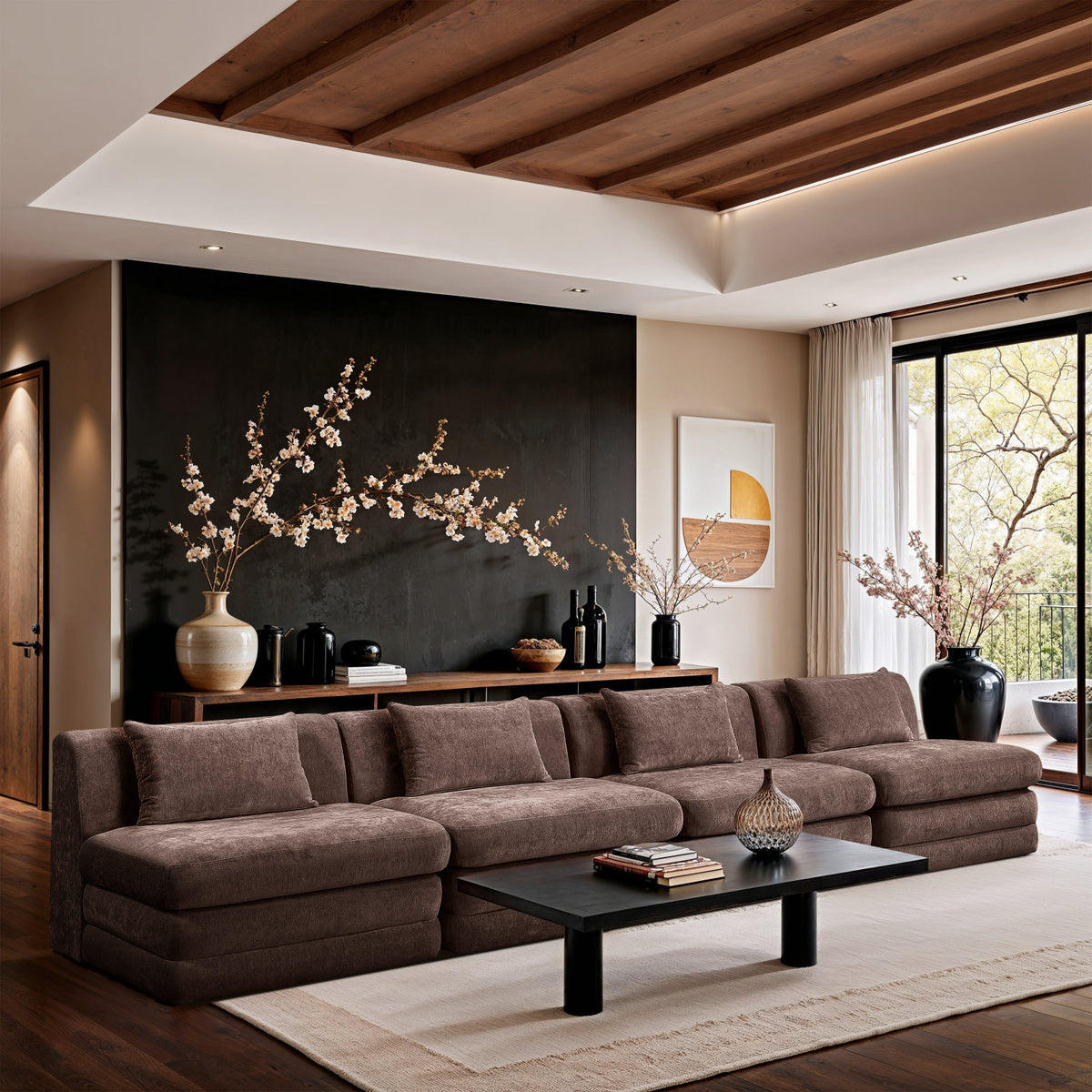 Stellar 15 2in Brown Chenille Fabric Upholstered 4 Piece. Modular Sofa