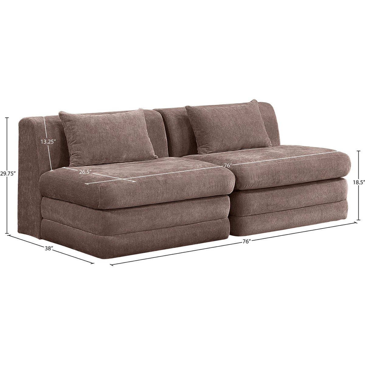 Stellar 7 6in Brown Chenille Fabric Upholstered 2Piece. Modular Sofa
