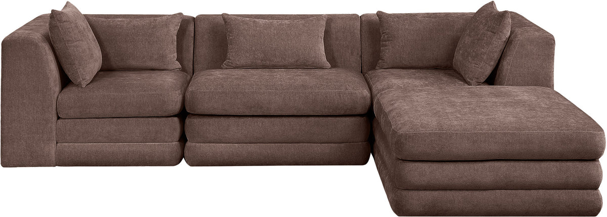 Stellar 114in Brown Chenille Fabric Upholstered 4 Piece Modular Sectional Sofa