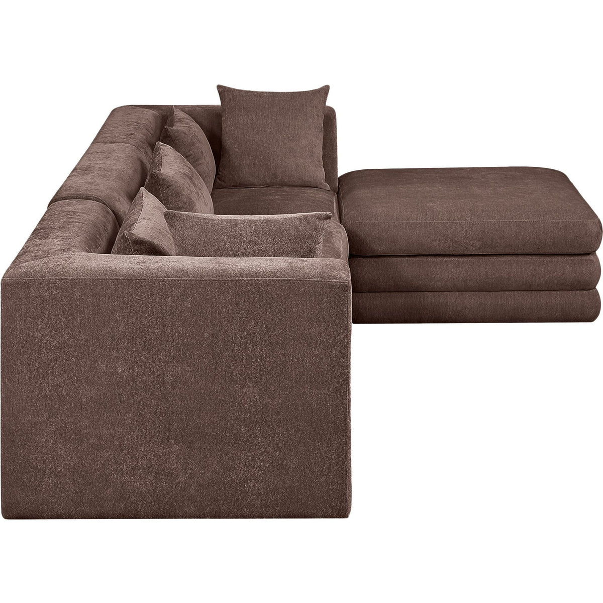 Stellar 114in Brown Chenille Fabric Upholstered 4 Piece Modular Sectional Sofa
