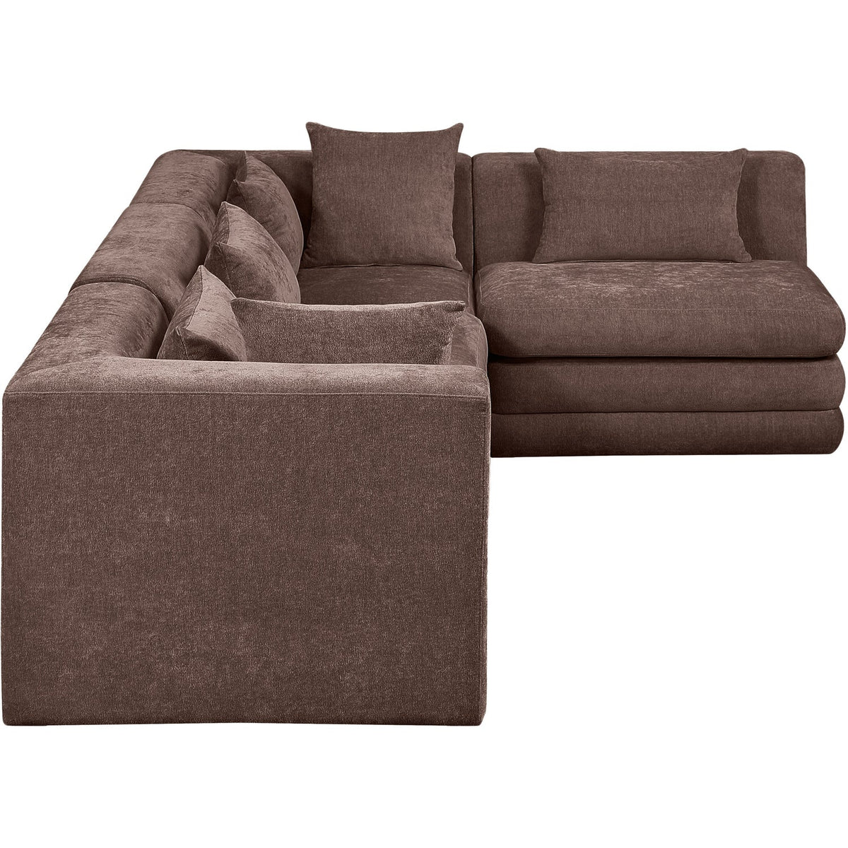 Stellar 114in Brown Chenille Fabric Upholstered 4 Piece Modular Sectional Sofa