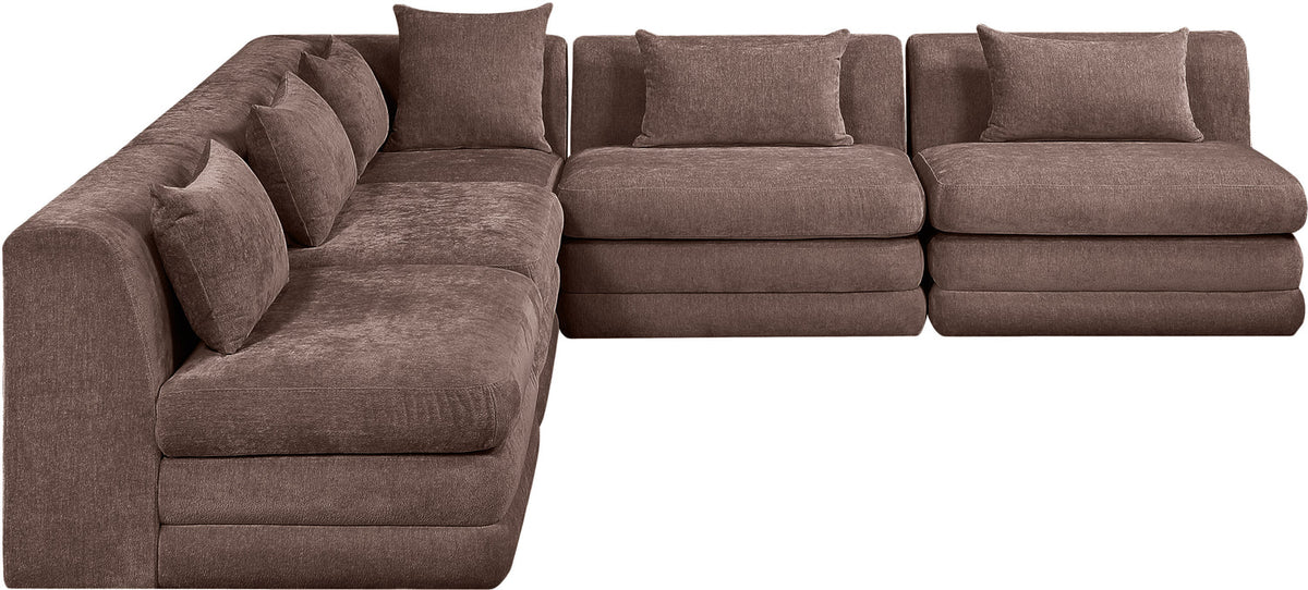 Stellar 114in Brown Chenille Fabric Upholstered 5 Piece Modular Sectional Sofa