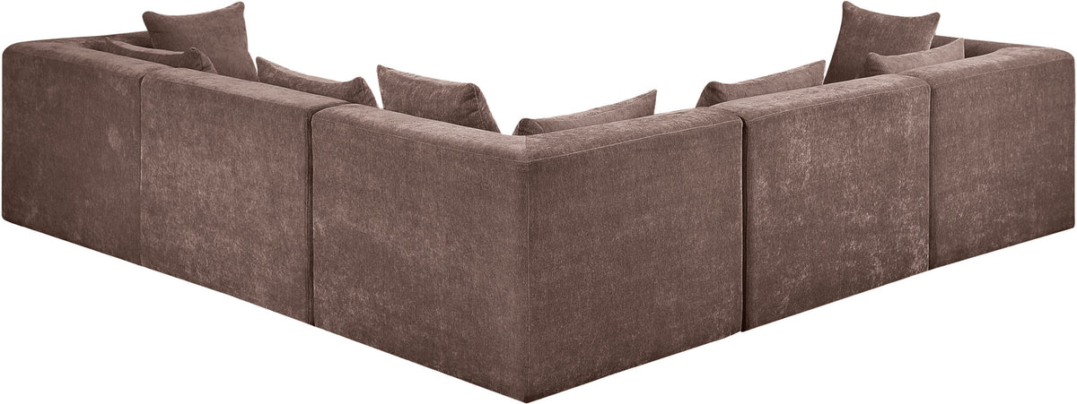 Stellar 114in Brown Chenille Fabric Upholstered 5 Piece Modular Sectional Sofa