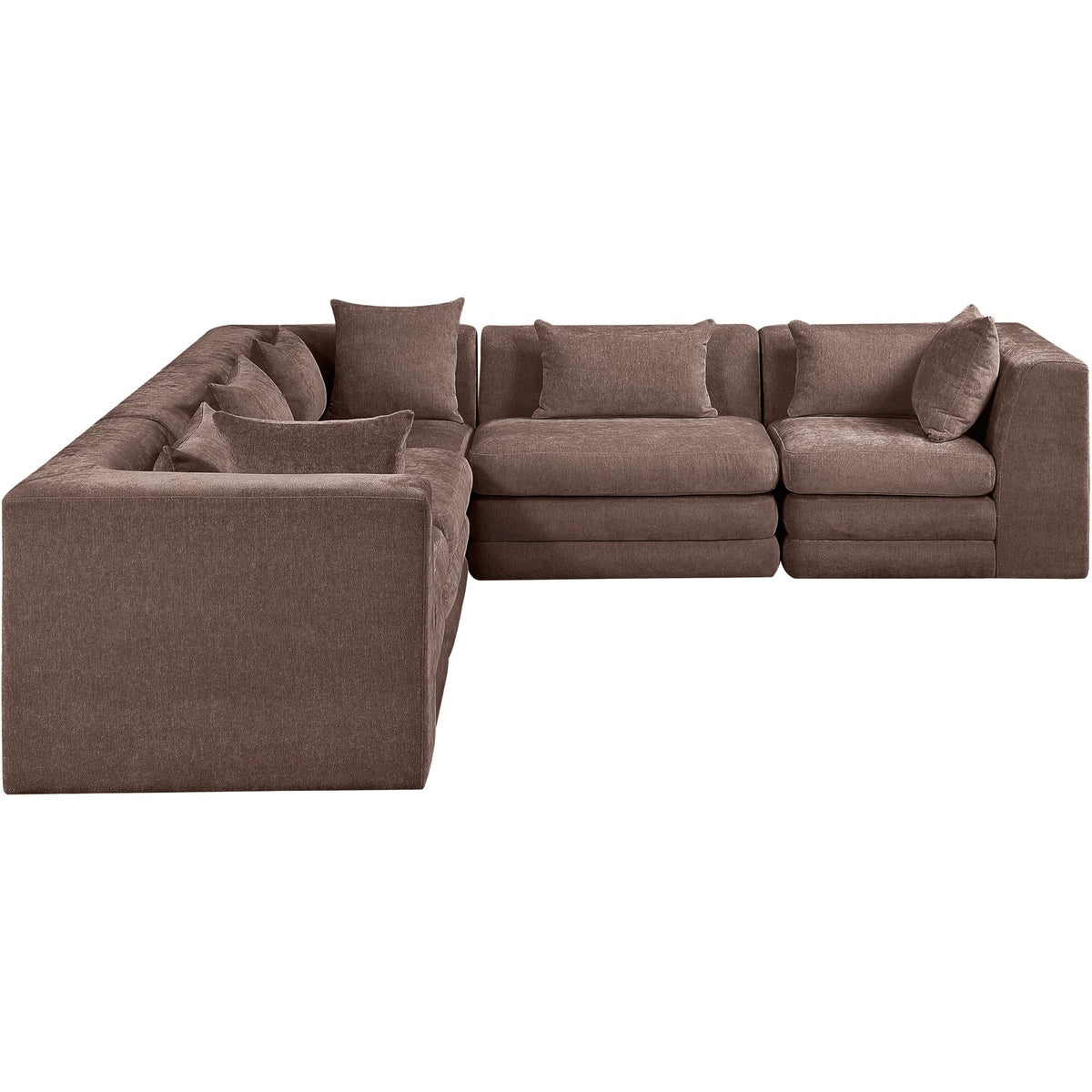 Stellar 114in Brown Chenille Fabric Upholstered 5 Piece Modular Sectional Sofa