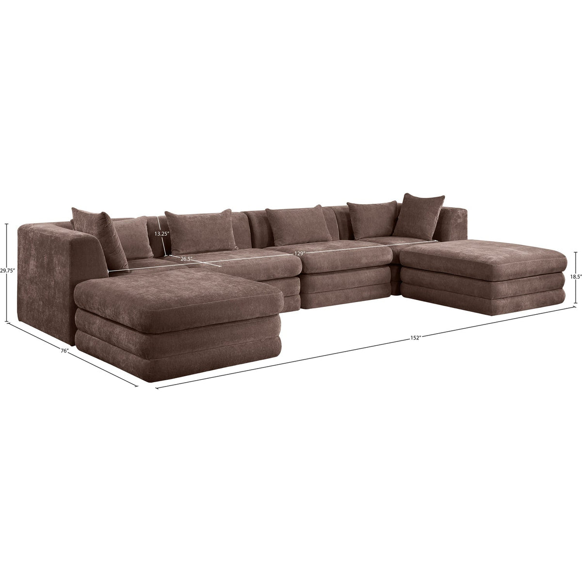 Stellar 152in Brown Chenille Fabric Upholstered 6 Piece Modular Sectional Sofa