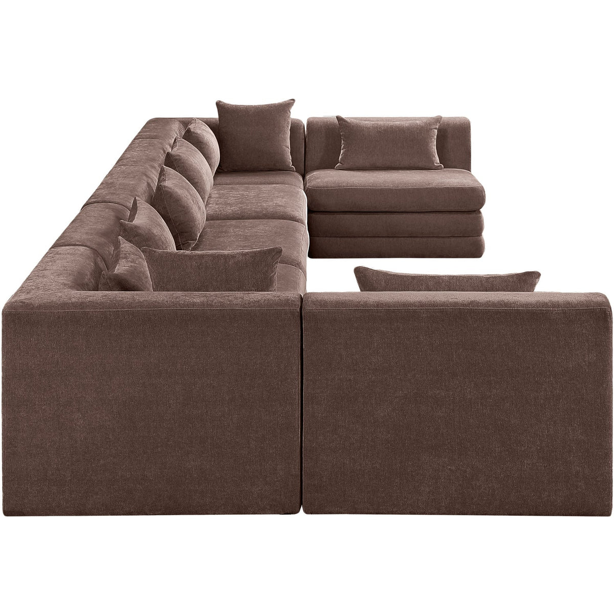 Stellar 190in Brown Chenille Fabric Upholstered 7 Piece Modular Sectional Sofa