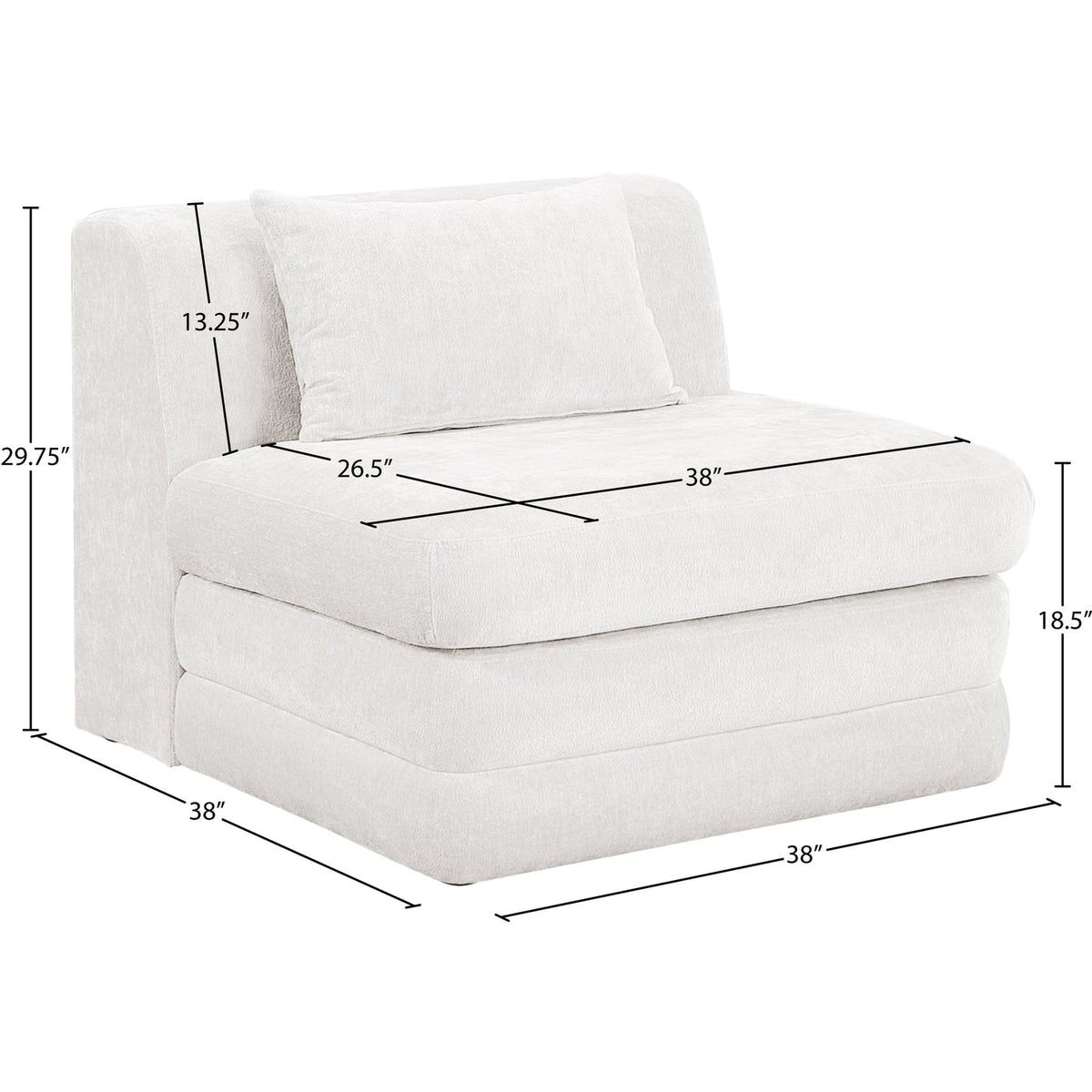 Stellar Cream Chenille Fabric Upholstered Modular Armless Chair
