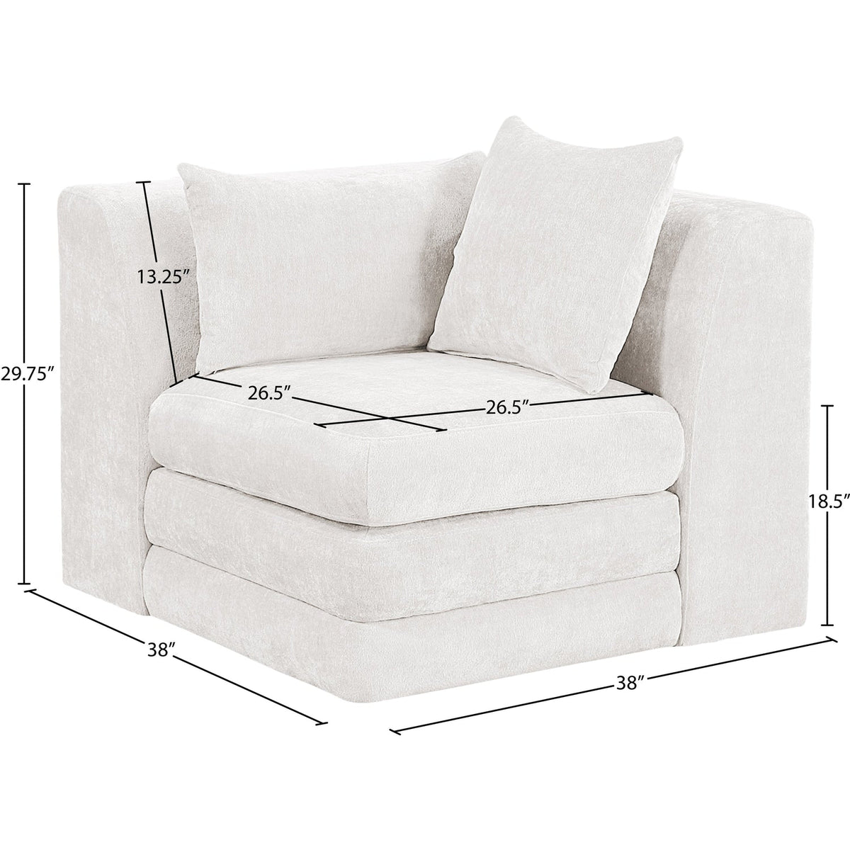 Stellar Cream Chenille Fabric Upholstered Modular Corner Chair