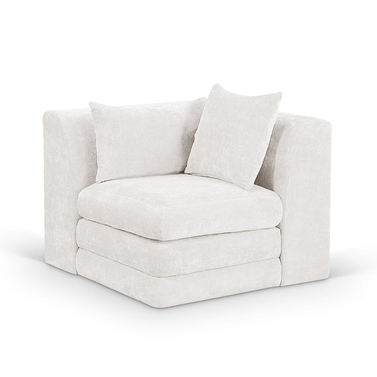 Stellar modular corner chair in cream chenille fabric, primary product view