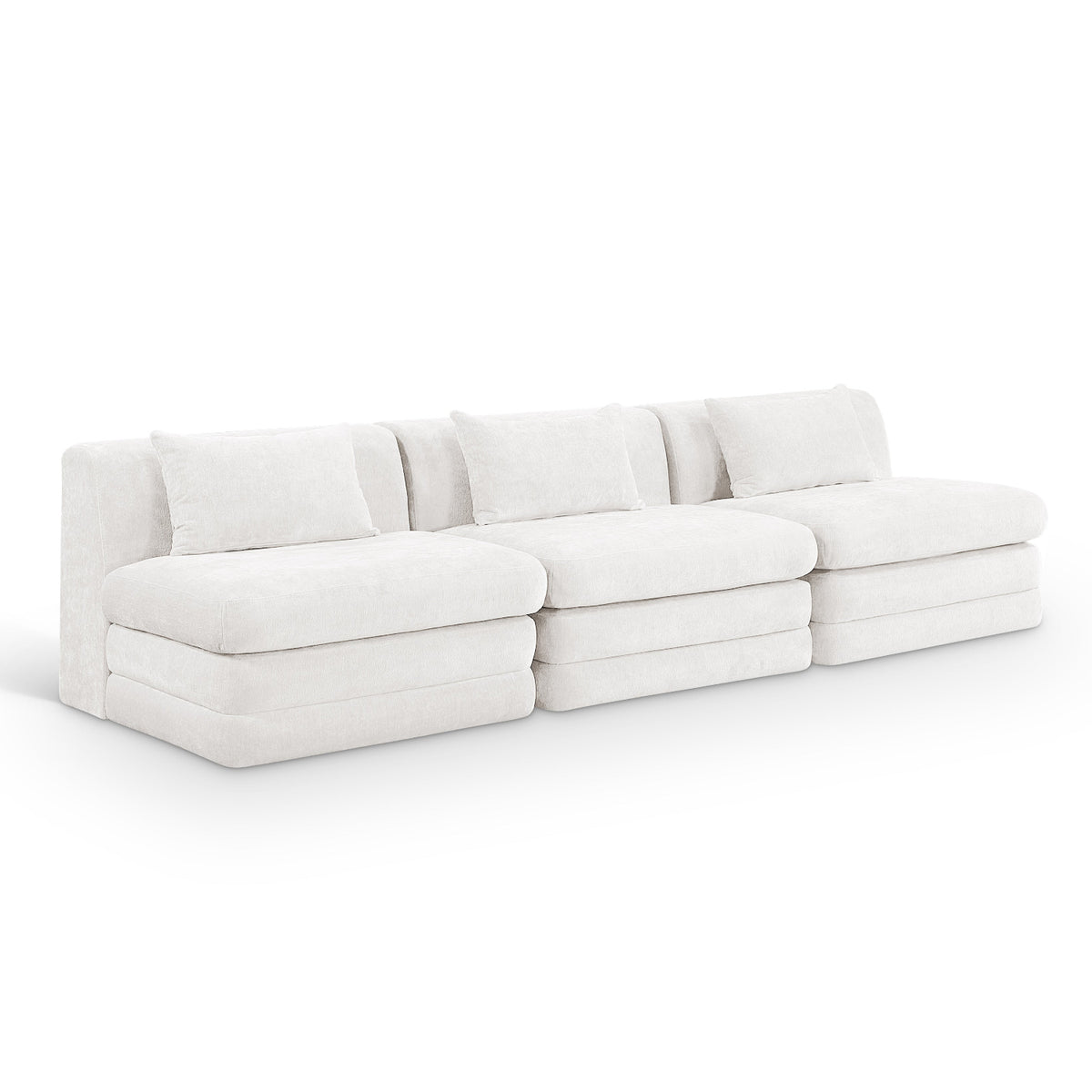 Stellar 114" Cream Chenille Fabric Upholstered 3pc. Modular Sofa in cream chenille, primary product view